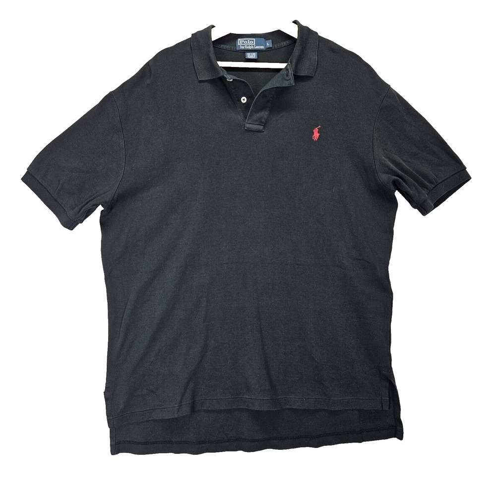 Polo Ralph Lauren Shirt Short Sleeve Men's Sz L Black Runs Larger Cotton Vintage